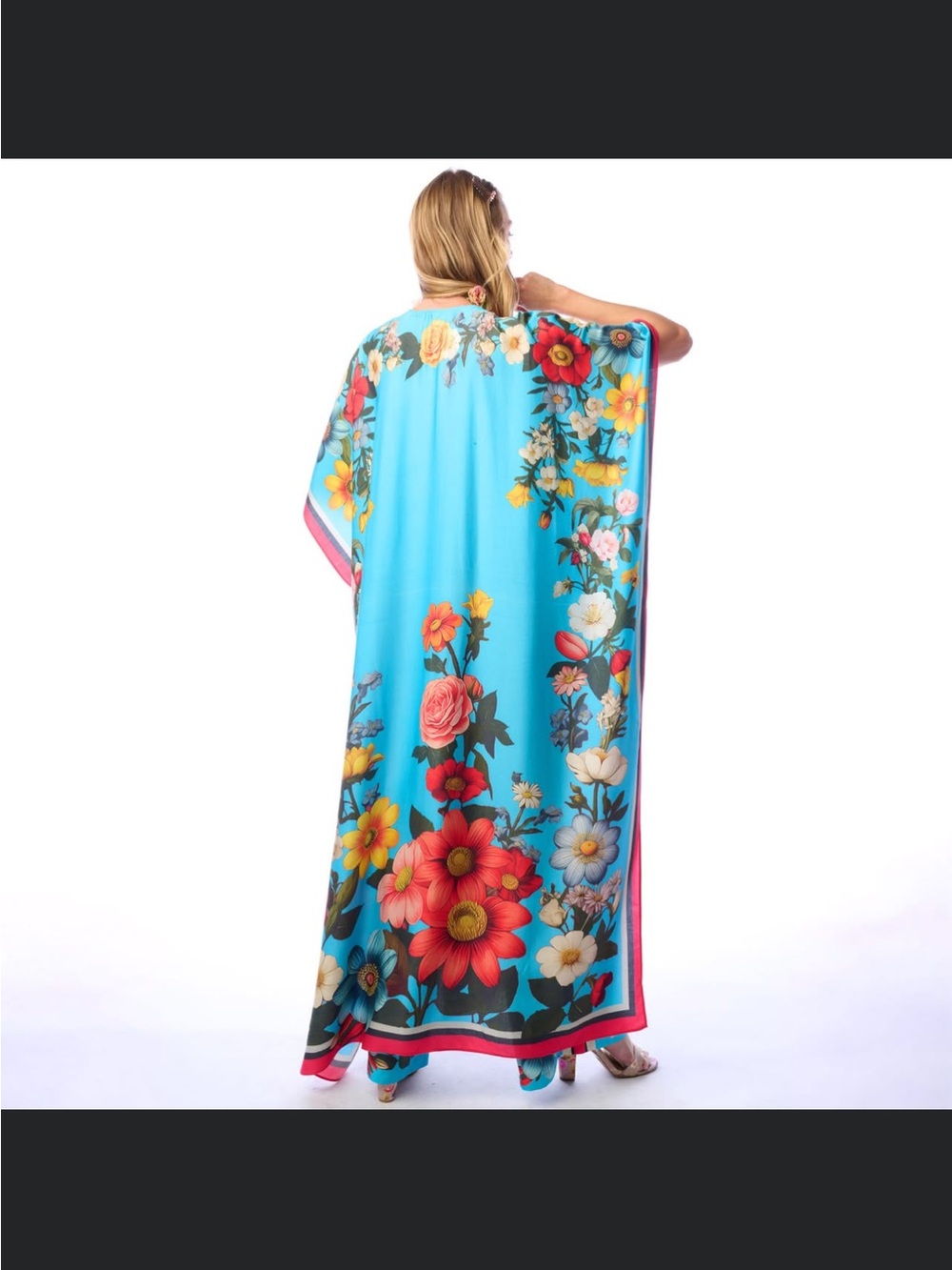 H98.NWT Aratta Floral Garden Vibrant Floral Turquoise Kaftan $219 - Picture 6 of 7